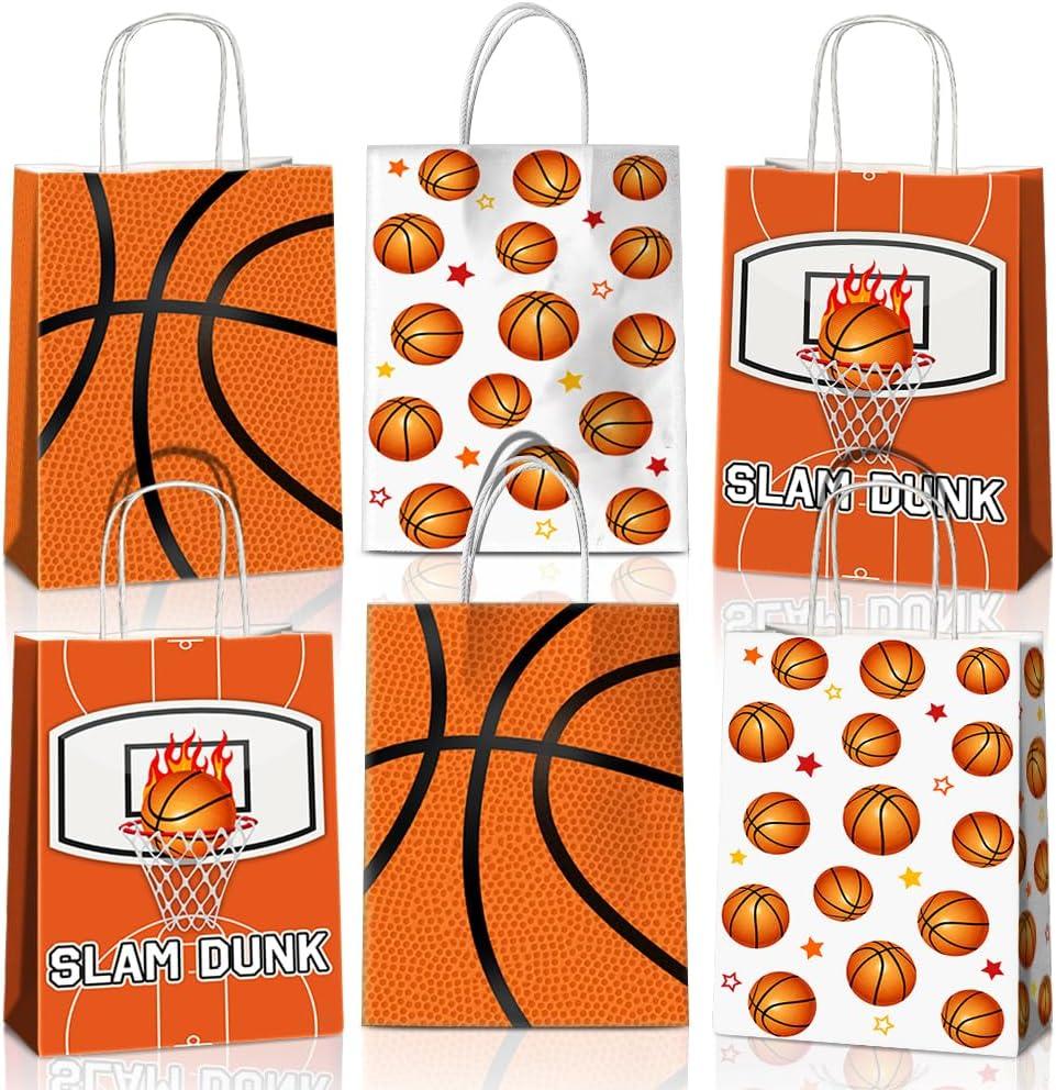 JOYGATHER 24 Pcs Basketball Party Favors Bags with Handles, Basketball Goodie Gift Candy Treat Snack Bags with 3 Different Types for Birthday Party Supplies