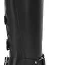 7 x Athlefit Women's Knee High Riding Boots Fashion Buckle Square Toe Chunky Heel Wide Calf Biker Boots (Black)