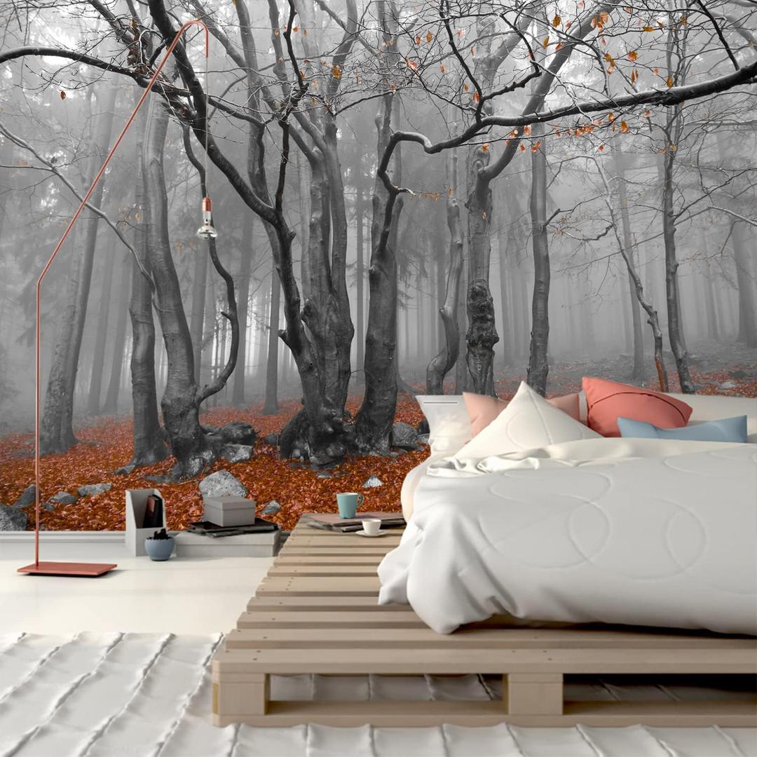 3D Visual Autumn deciduous Forest Wallpaper Hazy Natural Scenery Beautiful Bedroom Large Decorative MuralNon-self-Adhesive Wall Stickers (151"x105")