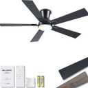 52 Inch Black Flush Mount Ceiling Fan with Light, 3CCT Dimmable LED, 6-Speed Remote Control, Reversible Motor,Quiet Low Profile Energy-Efficient for Bedroom & Living Room,ETL Listed