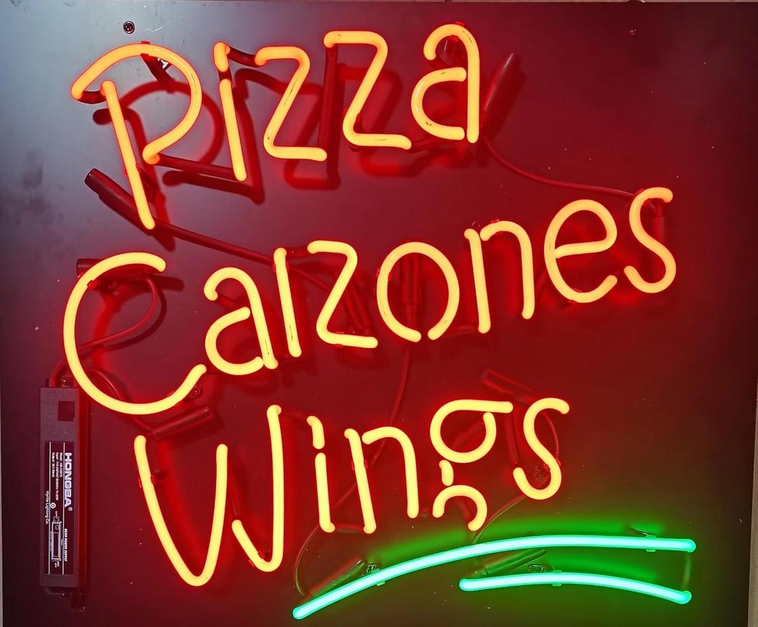 Neon Signs Beer Bar Cafe Shop Sign Pizza Calzones Wings Neon Signs for Hotel Pub Cafe Man Cave Neon Light Art Wall Lights 24 X 20 Inches
