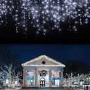 LANFU 400 LED,32 feet,75 Drops Icicle Lights Clust Christmas Lights Outdoor Indoor Decorations String Lights Plug in,8 Functions Curtain for Party Birthday Thanksgiving Easter Wedding Cool White