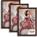 Dark Brown 11x17 Frame Set of 3 - Rustic Woodgrain 11 x 17 Poster Frame with Plexiglass for Wall Gallery Display, 11x17 Picture Frame for Puzzles, Artwork, Photos and Posters - Ideal Christmas Day
