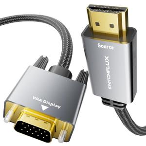 HDMI to VGA Adapter Cable 6FT [Metal Case, Nylon Cable] 1080P@60Hz HDMI Male to VGA Male Uni-Directional Braided Cord for Computer, Laptop, Monitor, Roku, Xbox, Graphics Card More