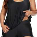 Aqua Eve Plus Size Tankini with Shorts Two Piece Swimsuits for Women Blouson Tummy Control Bathing Suits 24W