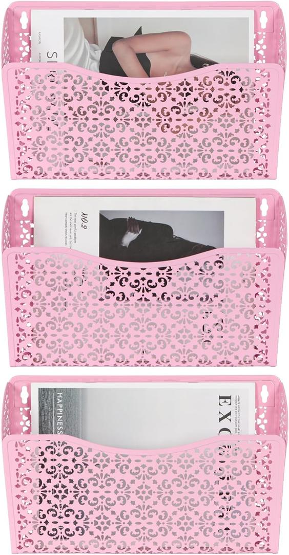 EasyPAG 3 Single Wall Mount File Organizer Vertical Metal Wall Pocket File Holder for Office, Home, School, Pink