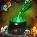 LED Color Changing Water Flow Halloween Cauldron Light with Witches Magic Floating Potion Bottles Indoor Effect Spooky Decoration for Home Table, Room, Party (Black)