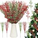 36 Pcs Red Green Christmas Tree Picks and Sprays Ornaments 17'' 12'' Artificial Flower Glitter Christmas Flower Berry Stem Stick Branches Filler Topper for Xmas Wreath Vase