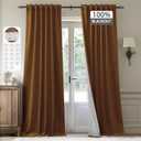 StangH 100% Blackout Velvet Curtains for Living Room Bedroom Gold Brown Window Drapes for Fall Decor Thermal Insulated Hook Belt Back Tab Liner Curtains, W52 x L96, 2 Panels