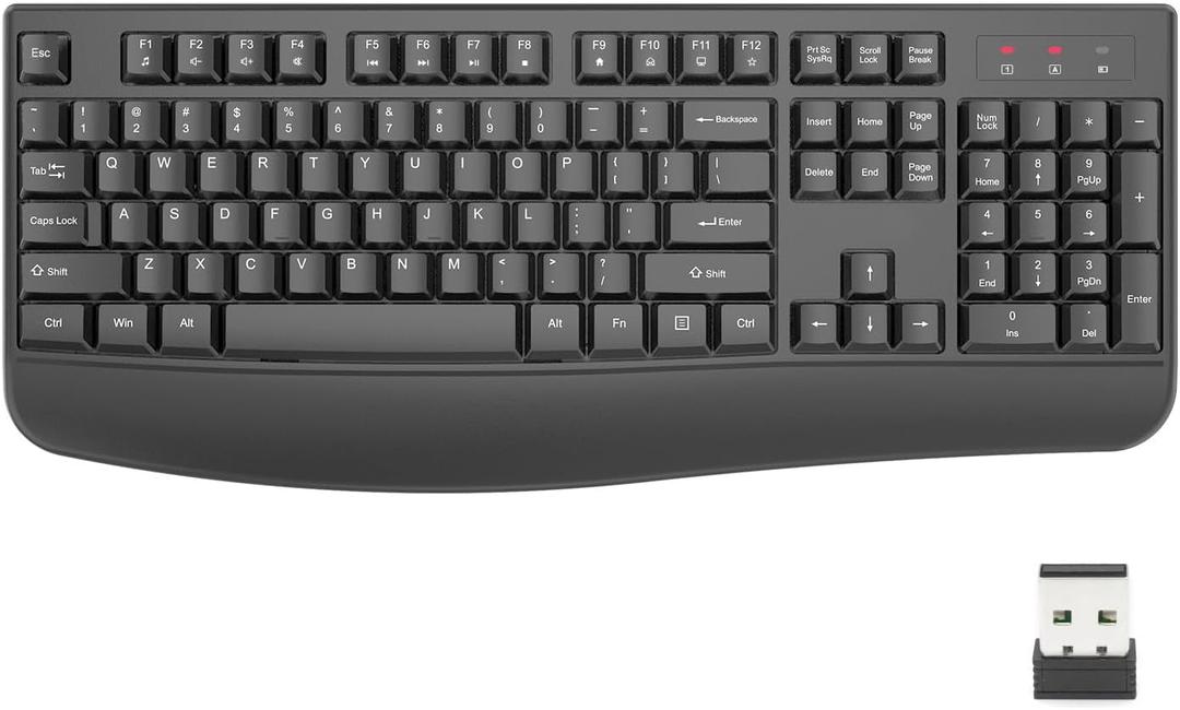 EDJO Wireless Keyboard, 2.4G Ergonomic Full Size Wireless Computer Keyboard with Wrist Rest for Windows, Mac OS Desktop/Laptop/PC Gray