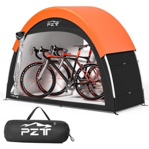 PZT Upgraded Bike Tent with Rain Cover, Portable Outdoor Storage Shed for 2 Bikes, 210D Oxford Fabric PU4000 Waterproof, Bike Shed/Bike Cover for Motorcycles, Garden Tools, Lawn Mower (79*32*65in, Orange)