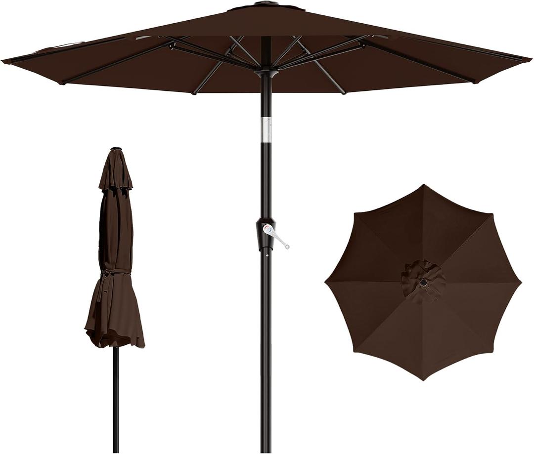 AreShark 9 FT Patio Umbrella for Outdoor, Outdoor Table Umbrella with Push Button Tilt and Crank, Outdoor Patio Umbrellas with 8 Sturdy Ribs for Market, Garden, Pool (Brown)