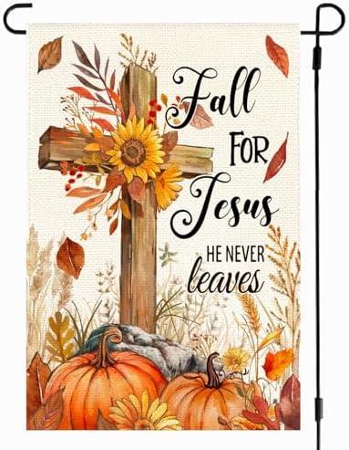Pack Of 2 ARGOOFG Fall Garden Flag 12x18 Inch Double Sided Outside, Cross Pumpkins Flowers Autumn Harvest Thanksgiving Seasonal Holiday Yard Outdoor Christian Decoration