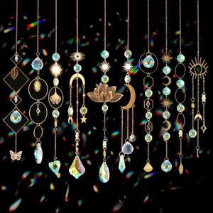 Sun Catchers, 10 Pieces Colorful Crystal Suncatcher with Chain Pendant Ornaments Hanging Crystals Prism Rainbow Maker for Windows Indoor Outdoor Car Mirror Garden Decor Wedding Party Xmas Gift
