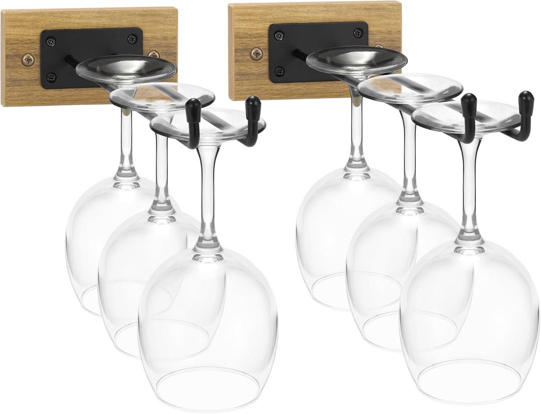 Sorbus Wall Mounted Glass Stemware Rack Set - Wire & Wood Rack Wall Mounted for Glasses, Champagne Glasses, and Drinkware - Complete Your Home Bar & Kitchen Storage, Mahogany