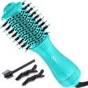 Mini Travel Blow Dryer Brush for Short to Medium Hair, 2 Inch Oval Hot Air Brush with Ceramic Coating, 3 Heat Settings for Smooth, Voluminous Blowouts, 120V(Cyan)
