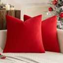MIULEE Velvet Soft Soild Microfiber Decorative Square Pillow Case Throw Cushion Cover for Sofa Bedroom with Invisible Zipper 18x18 Inch 45x45cm Bright Red Set of 4 Lined