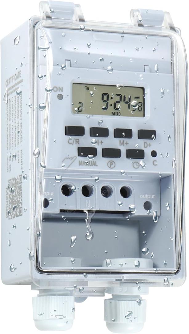 Goldlife Waterproof Programmable Timer Switch for Outdoor Indoor, Heavy Duty KG316T-F Digital Program Timer Controller 20 ON/Off Cycle 7-Day and 24-Hour 40A 110V, for Christmas/Light/Fountain Aerator