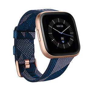 Fitbit Versa 2 Special Edition Health and Fitness Smart Watch with Heart Rate, Music, Alexa Built-In, Sleep and Swim Tracking, Navy and Pink Woven/Copper Rose, One Size (S and L Bands Included), 2.3