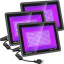 XYCN 3 Pack 100W LED Black Light, Blacklight Flood Light with Plug and Switch, IP66 Waterproof Neon Glow for Party, Halloween, Fluorescent Poster, Body Paint, Aquarium