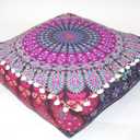 INDIAN CRAFT CASTLE Pink Peacock Mandala Mandala Barmeri Large Floor Pillow Cover Cushion Meditation Seating Ottoman Throw Cover Hippie Decorative Zipped Bohemian Pouf Ottoman Cases 16" Square