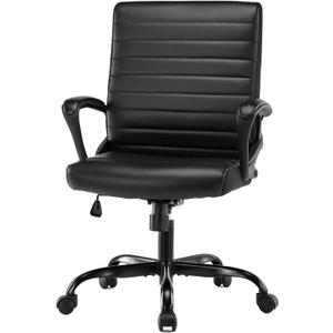Executive Home Office Chair, Ergonomic Computer Desk Chair Bonded Leather, Adjustable Swivel Rolling Task Chairs Mid Back with Armrests
