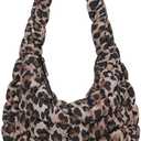 Lmbabter Leopard Tote Bag for Women Stylish Quilted Tote Handbag Lightweight Puffer Hobo Bag Padding Carryall Daypack (Brown)