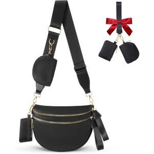 Cross Body Bag for Women Bum Bag Checkered Belt Bags Fanny Packs for Girls Travel Purse Fashion Waist Packs Crossbody Nylon Purse Trendy Shoulder Bags for Womens (One Size, Black)