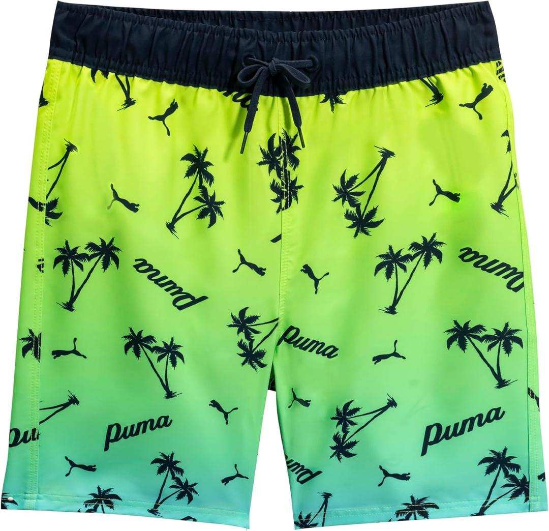 Puma Boys' Fashion Swim Trunks, Water Repellant, Elastic Waistband with Drawcord