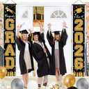 WOHOHOHO 23Pcs Graduation Decorations 2026 Set, Black Gold Porch Door Sign GRAD Banner, Class of 2026 Backdrop, 5 Colors Large Balloons, Party Supplies for High School College Indoor Outdoor Decor