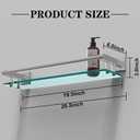 20 Inches Glass Shelf for Bathroom, Brushed Nickel Glass Shelves for Wall with Smooth Stainless Steel Railing, Modern Tempered Glass Organizer Shelf