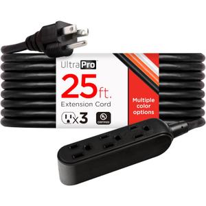 UltraPro 25 Ft Outdoor Extension Cord 3 Outlet Extension Cords Outlet Power Strip Long Extension Cord with Multiple Outlets Grounded Heavy Duty Extension Cord 16 Gauge UL Listed Black 36825-T1
