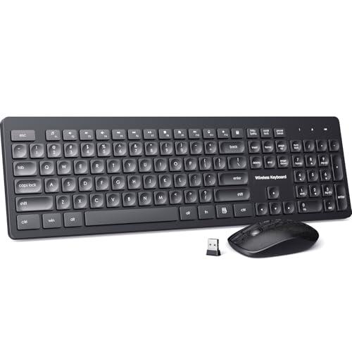 Wireless Keyboard and Mouse Comb, VEILZOR 2.4G Ultra-Slim USB Keyboard Mouse Set, Water-Dropping Keycaps, 12 Shortcuts, Wireless Keyboard for PC Laptop Windows XP/7/8/10, Vista, Mac, Black