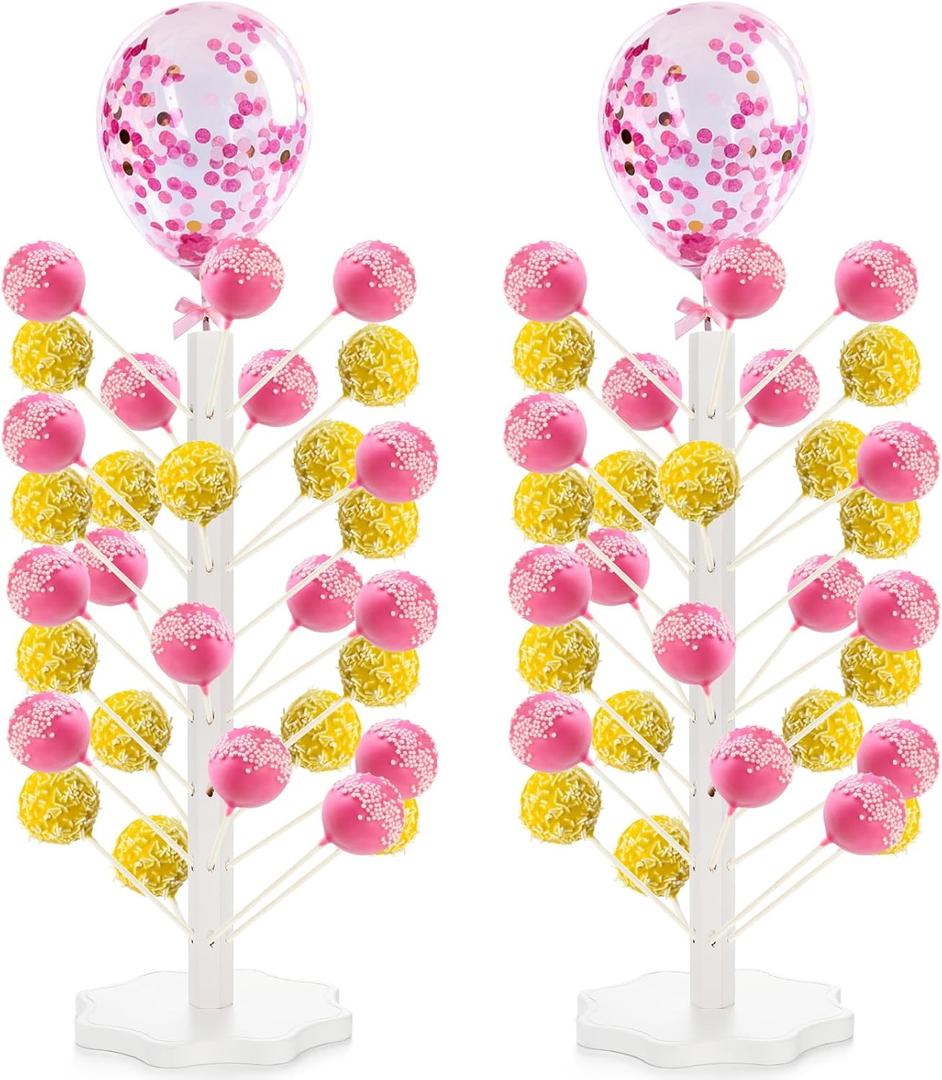 AVLA 2 Pack Wood Cake Pop Stand, 49 Hole Wooden Lollipop Tree Stand, Candy Table Display Decorative Dessert Stand for Party, Wedding, Birthday, Anniversaries, Sturdy and Easy to Assemble