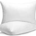 QUBA LINEN Queen Size Bed Pillows - Set of 2, Medium Density, Soft and Supportive for Back, Side, and Stomach Sleepers (Queen (Pack of 2)) (White, Pack of 2)