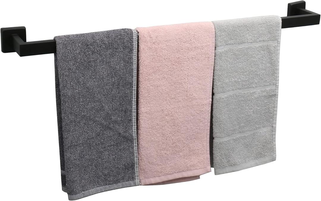 TocTen Bath Towel Rack - Square Base Thicken SUS304 Stainless Steel Towel Bar for Bathroom, Bathroom Accessories Towel Rod Heavy Duty Wall Mounted Towel Holder. (Black, 30)