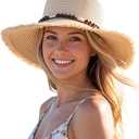 ACUSHLA Straw Sun Hat for Women Wide Brim Vintage Boater Summer Beach (Beige)