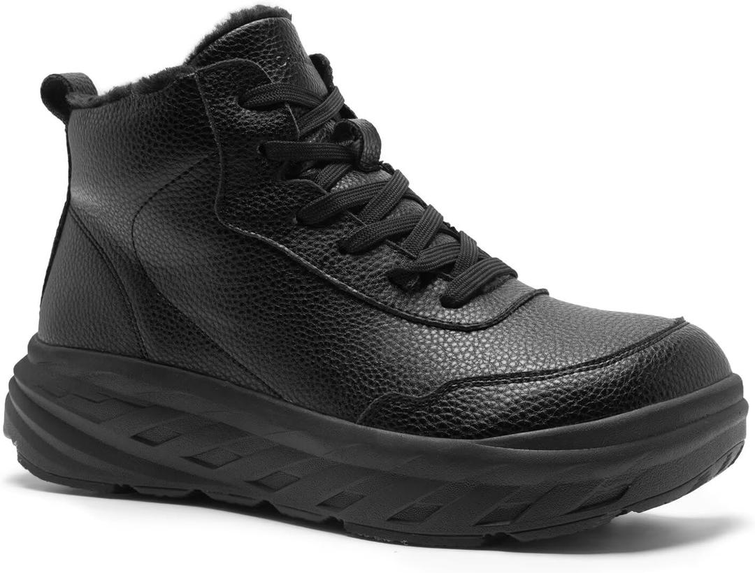 Men's Orthopedic Diabetic Winter Boots: Wide Toe Box Dress Comfortable Arch Support Plantar Fasciitis Leather Oxfords Walking Shoes, Casual Warm Ankle Mid Boots for Foot and Neuropathy Pain Relief (9.5 Wide, K1-black)