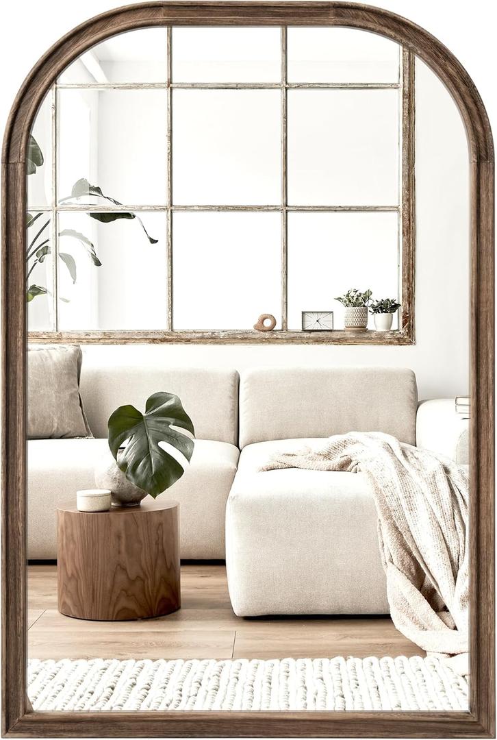 24"x36" Solid Wood Bathroom Mirror Tempered Glass for Wall Mounted, Rustic Wood Frame Wall Mirror Decorative for Living Room Bedroom Vanity Mirror Entryway Mirror, Rustic Brown