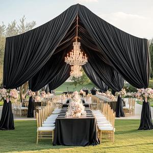Htper 10 Panels 5x30ft Black Ceiling Drapes for Wedding Parties, Thick Wrinkle Free Canopy Tent Draping Fabric Ceiling Curtains Arch Drapery for Birthday Event Venue Decoration
