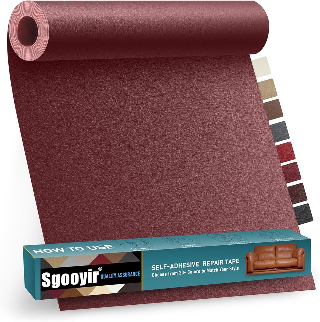 Leather Repair Patch Tape Kit, 16" x 30" Self Adhesive Leather Repair Patch for Furniture, Vinyl Leather Repair Kit for Car Seat, Chairs, Couch, Sofa, Boat Maroon