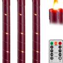 Da by 3 Pcs Flickering Flameless Battery Operated Taper Candle-Window Candles with Remote and Time-LED 3D Dynamic Flame-9.6 Inches for Wedding, Party,Home Decoration- Red