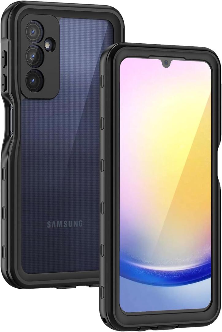 Lanhiem for Samsung Galaxy A25 5G Phone Case, IP68 Waterproof Dustproof, Built-in Screen Protector, Rugged Full Body Shockproof Protective Cover for Samsung A25 5G /4G 6.5", Black/Clear