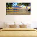yearainn Canvas Wall Art Tropic Beach Sunset Palm Tree Leaves Large Nature Pictures Coast Landscape Canvas Artwork Seascape Ocean Contemporary Prints for Living Room Home Office Wall Decor 29" x 58"