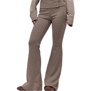 Verdusa Women's Fold Over Pants Leggings Striped Flare Pants Bell Bottoms Casual (M)