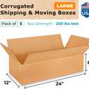 Large Shipping & Moving Boxes 24 x 12 x 6 inches (5-Pack) - Extra Strength 200 lb vs Regular - USA-Made Corrugated Heavy Duty Moving Boxes - Strong Large Shipping Box - IDL Packagingby IDL Packaging