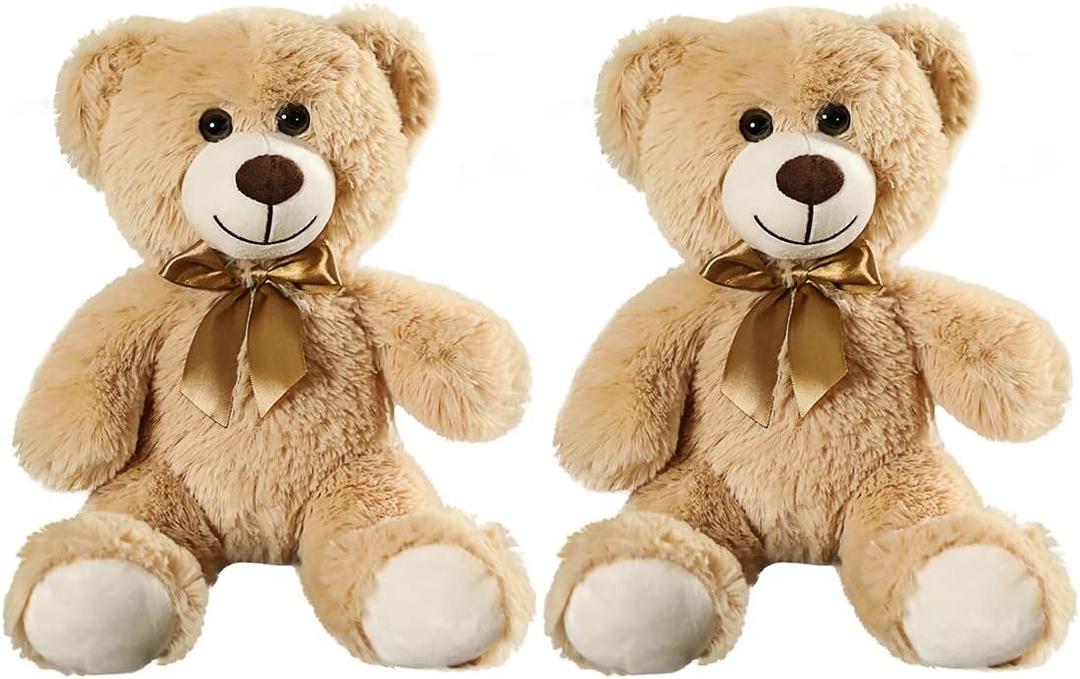 Plush Teddy Bear Stuffed Animal Bear Gift for Kids and Girls, Party Home Decoration 13.8 Inches(Khaki+Khaki)