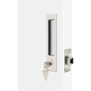 Dontay Pocket Door Handle, Modern Rectangular Keyed Entry Function, (Bed/Bath) Pull Latch, Recessed Sliding Door Hardware for 1 3/8” to 2 3/16” Thickness (Keyed Entry Lock, Brushed Nickel, 1 Pack)