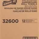 Genuine Joe Embossed Hardwound Roll Towels, 2" Core, 1-Ply, 7.8" x 600', White, 12 Count, 7.9" x 600'