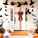 Sursurprise Halloween Decorations Bow for Door, Orange Black Halloween Door Bow Large, Wrapping for Window Fireplace Cabinet, Home Kitchen Party Supplies Baby Shower Birthday Celebration